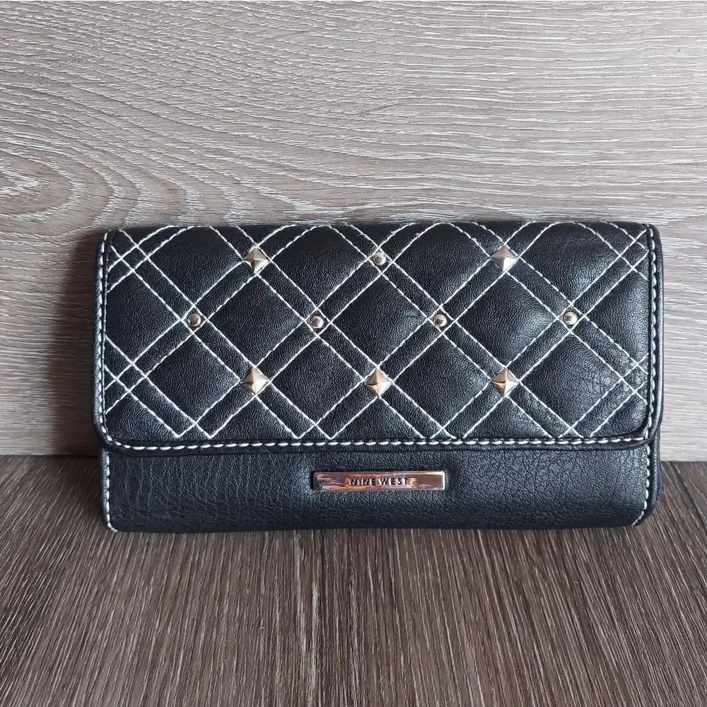 Nine West Quilted Trifold Wallet With Silver Studs